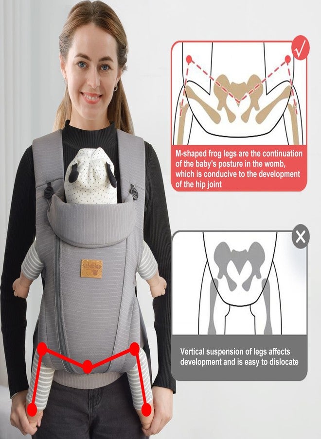vrbabies New Upgrade Ergonomic Baby Carrier Newborn Toddler Wrap Carrier,Hands Free Baby Sitting Sling,Breathable,Perfect for Infants/Chest Sling for Babies Shower Gift (Striped Dark Grey, Upgrade-with Belt) - Image 2